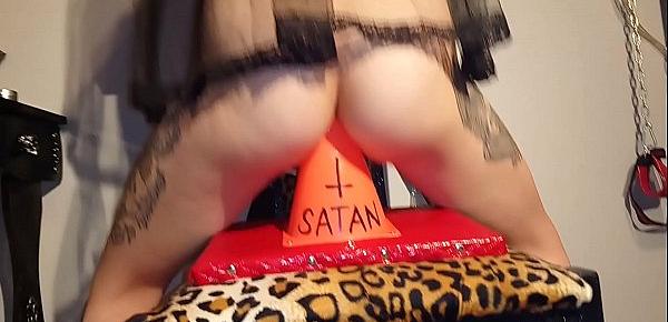  Pervert gothic slave girl fucks her ass fo satan with crucifix and traffic cone